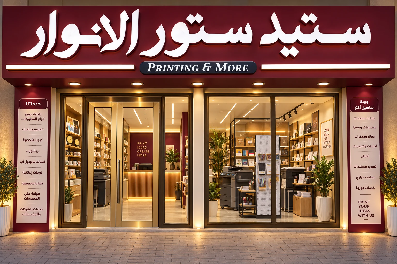 تصوّر فني لواجهة ستيد ستور الأنوار باللون العنابي